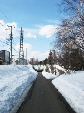 白石サイクリングロードの雪解け具合
